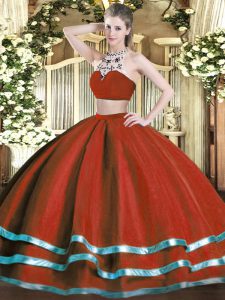 Floor Length Wine Red Sweet 16 Quinceanera Dress High-neck Sleeveless Backless