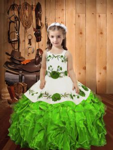 Sleeveless Embroidery and Ruffles Floor Length Girls Pageant Dresses