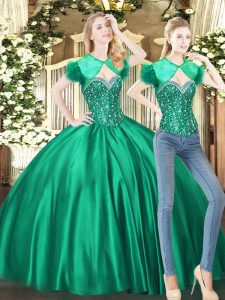 Fitting Green Sweetheart Neckline Beading 15 Quinceanera Dress Sleeveless Lace Up