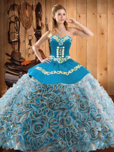 Embroidery Sweet 16 Quinceanera Dress Multi-color Lace Up Sleeveless With Train Sweep Train