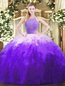 Elegant Multi-color Sleeveless Beading and Ruffles Floor Length Quince Ball Gowns