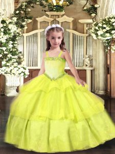 Amazing Yellow Sleeveless Organza Lace Up Child Pageant Dress for Party and Quinceanera