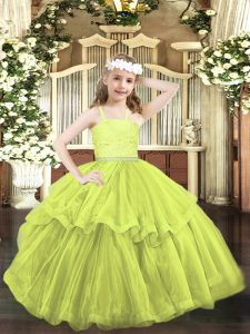 Enchanting Floor Length Yellow Green Pageant Dress for Teens Straps Sleeveless Zipper