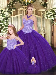 Fabulous Purple Lace Up Quinceanera Gown Beading Sleeveless Floor Length