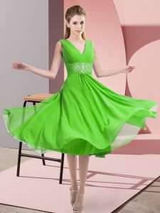 Gorgeous Empire V-neck Sleeveless Chiffon Knee Length Side Zipper Beading Dama Dress for Quinceanera