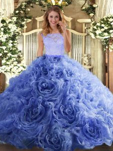 Nice Floor Length Zipper Ball Gown Prom Dress Blue for Sweet 16 and Quinceanera with Beading and Lace