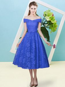 Beautiful Blue Off The Shoulder Lace Up Bowknot Quinceanera Court Dresses Cap Sleeves