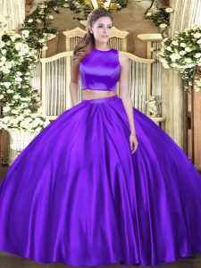 Cheap Eggplant Purple High-neck Criss Cross Ruching Quinceanera Dress Sleeveless