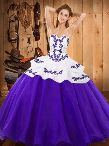 Sweet Sleeveless Floor Length Embroidery Lace Up Quince Ball Gowns with Purple