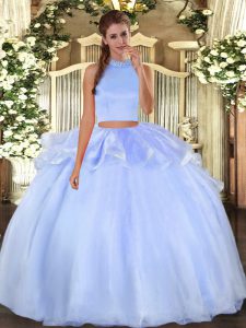 Fantastic Halter Top Sleeveless Backless Vestidos de Quinceanera Light Blue Organza