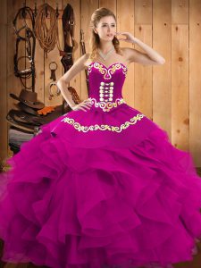 Eye-catching Floor Length Fuchsia 15th Birthday Dress Sweetheart Sleeveless Lace Up