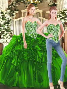 Floor Length Dark Green Ball Gown Prom Dress Sweetheart Sleeveless Lace Up