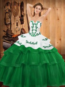 Sleeveless Sweep Train Embroidery and Ruffled Layers Lace Up 15 Quinceanera Dress