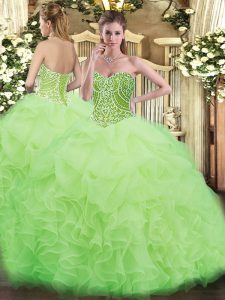 Sleeveless Lace Up Floor Length Beading and Ruffles 15th Birthday Dress