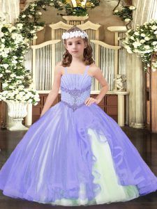 Floor Length Ball Gowns Sleeveless Lavender Pageant Dress for Womens Lace Up