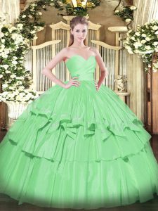 Shining Apple Green Sweetheart Lace Up Beading and Ruffled Layers Quinceanera Gowns Sleeveless
