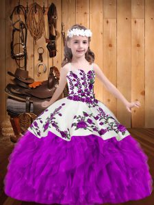 Simple Sleeveless Lace Up Floor Length Beading and Embroidery Pageant Gowns For Girls
