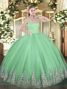 Straps Sleeveless Tulle Vestidos de Quinceanera Appliques Zipper