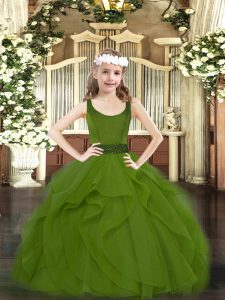 Excellent Sleeveless Beading and Ruffles Zipper Little Girl Pageant Gowns