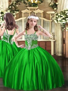 Fashionable Appliques Kids Pageant Dress Green Lace Up Sleeveless Floor Length