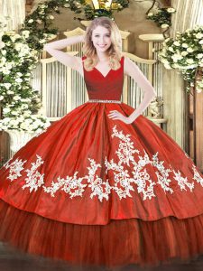 Stunning Wine Red Zipper Sweet 16 Quinceanera Dress Beading and Appliques Sleeveless Floor Length