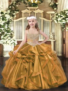 Excellent Brown V-neck Lace Up Beading and Ruffles Pageant Dress Wholesale Sleeveless