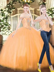 Decent Orange Red Organza Lace Up Quinceanera Dresses Sleeveless Floor Length Beading and Ruffles