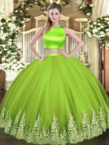Colorful Floor Length Yellow Green Quinceanera Gown Tulle Sleeveless Appliques