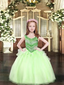 Ball Gowns Winning Pageant Gowns Apple Green Scoop Organza Sleeveless Floor Length Lace Up