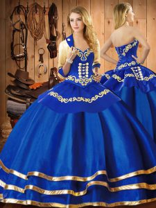 Blue Ball Gowns Organza Sweetheart Sleeveless Embroidery Floor Length Lace Up Sweet 16 Quinceanera Dress