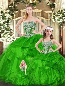 Graceful Floor Length Ball Gowns Sleeveless Green Vestidos de Quinceanera Lace Up