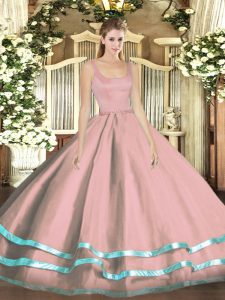Floor Length Ball Gowns Sleeveless Pink Ball Gown Prom Dress Zipper