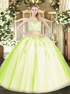 Sleeveless Beading Zipper Quince Ball Gowns