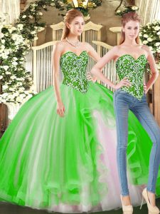 High Class Sleeveless Tulle Lace Up Quinceanera Gowns for Military Ball and Sweet 16 and Quinceanera