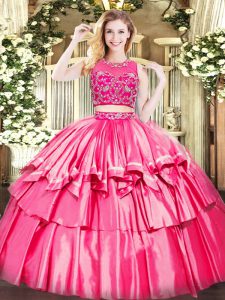 Graceful Beading and Ruffled Layers Quinceanera Gowns Hot Pink Zipper Sleeveless Floor Length