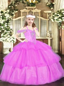 Excellent Lilac Off The Shoulder Lace Up Beading and Ruffled Layers Little Girl Pageant Gowns Sleeveless