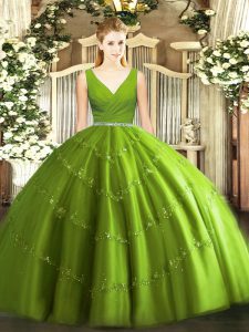 Elegant Floor Length Ball Gowns Sleeveless Olive Green Ball Gown Prom Dress Zipper