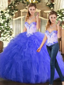 Colorful Blue Two Pieces Sweetheart Sleeveless Organza Floor Length Lace Up Beading and Ruffles Vestidos de Quinceanera