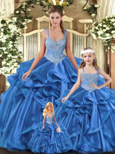 Noble Floor Length Ball Gowns Sleeveless Blue 15th Birthday Dress Lace Up