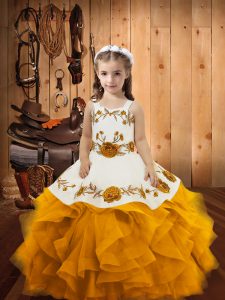 Unique Sleeveless Embroidery and Ruffles Lace Up Kids Pageant Dress