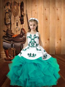 Ball Gowns Little Girl Pageant Gowns Aqua Blue Straps Organza Sleeveless Floor Length Lace Up