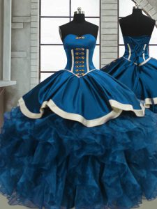 Vintage Blue Lace Up Vestidos de Quinceanera Beading and Ruffles Sleeveless Floor Length