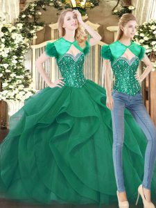 Trendy Dark Green Sleeveless Tulle Lace Up Sweet 16 Quinceanera Dress for Military Ball and Sweet 16 and Quinceanera