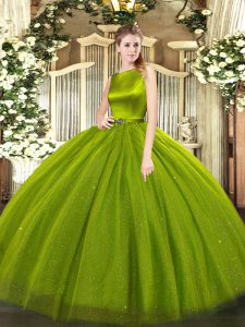Enchanting Olive Green Clasp Handle Scoop Belt Vestidos de Quinceanera Tulle Sleeveless