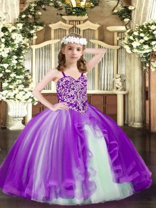 Beading Kids Formal Wear Purple Lace Up Sleeveless Floor Length