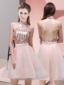 Mini Length Backless Court Dresses for Sweet 16 Baby Pink for Prom and Party and Wedding Party with Sequins