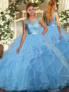 Scoop Sleeveless Backless Quinceanera Dresses Baby Blue Tulle