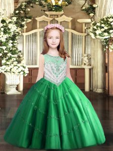 Charming Green Little Girls Pageant Dress Party and Quinceanera with Beading and Appliques Scoop Sleeveless Zipper