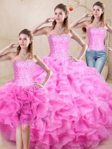 New Style Sweetheart Sleeveless Lace Up Sweet 16 Dresses Lilac Organza