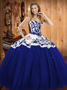Decent Blue Sleeveless Embroidery Floor Length Vestidos de Quinceanera